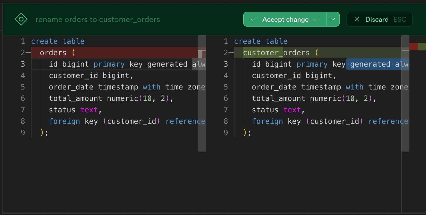 Create a table diff