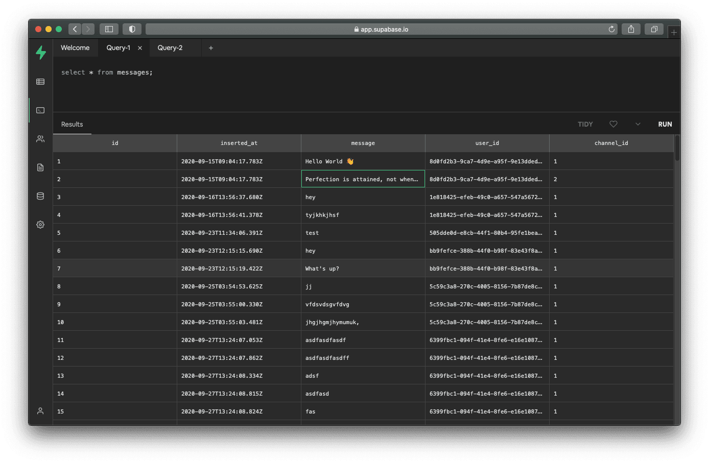 This image shows a SQL Editor with tabs. Originally our SQL editor was very basic, but we're moving towards something very powerful.